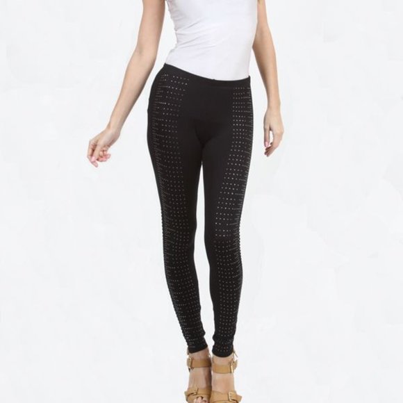 NEW VOCAL RHINESTONES W/ LACE ACCENT BLACK LEGGINGS S M L S9204 - Picture 1 of 5